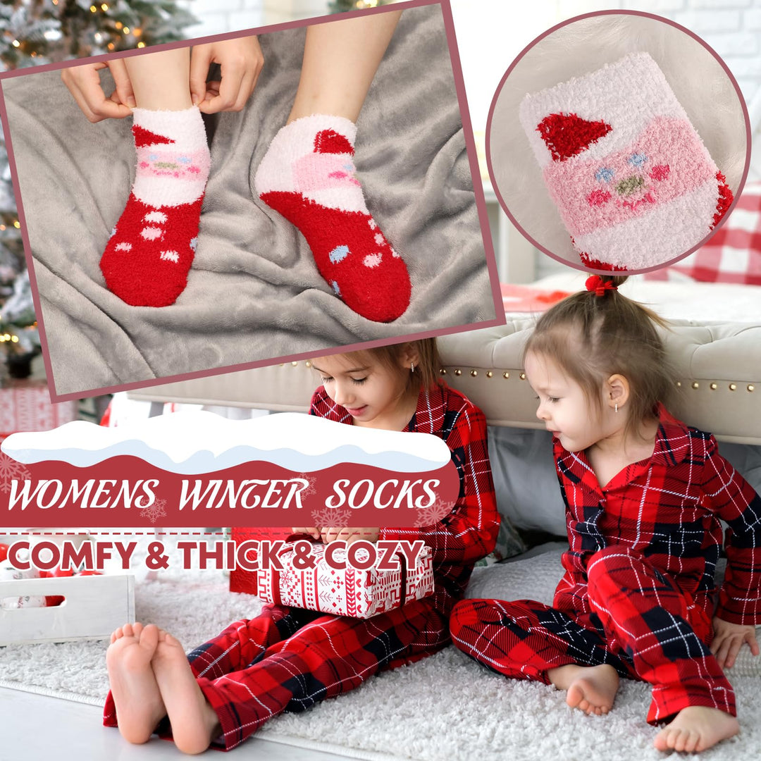 Christmas Fuzzy Socks for Kids Plush Cartoon Non Slip Fluffy Cozy Slipper Winter Warm Fleece Socks Pack of 6 (Mix 1, US Footwear Size System, Big Kid, Age Range, Medium, 2 Years, 5 Years)