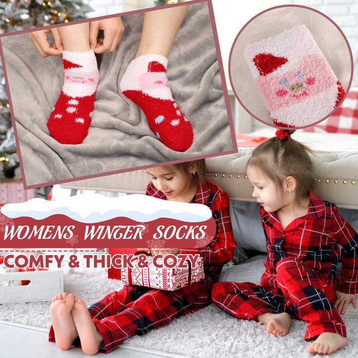 Christmas Fuzzy Socks for Kids Plush Cartoon Non Slip Fluffy Cozy Slipper Winter Warm Fleece Socks Pack of 6 (Mix 1, US Footwear Size System, Big Kid, Age Range, Medium, 2 Years, 5 Years)