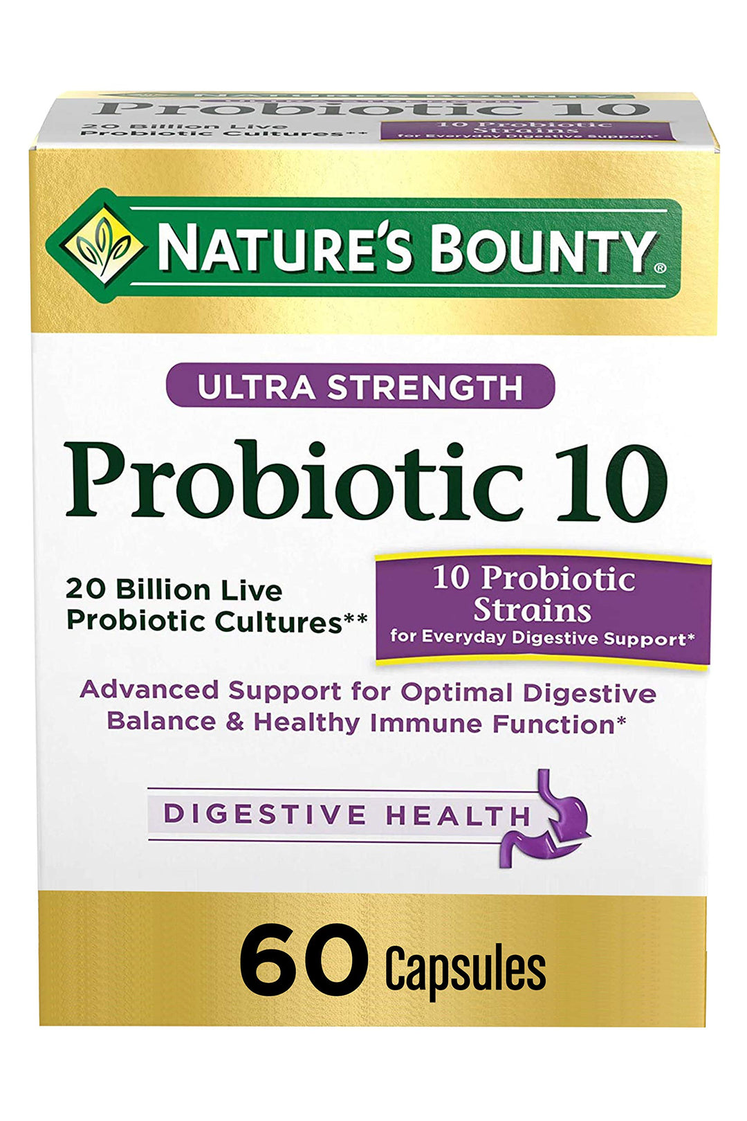 Probiotics by Nature&#39;s Bounty, Ultra Strength Probiotic 10, Immune Health &amp; Digestive Balance, 60 Capsules