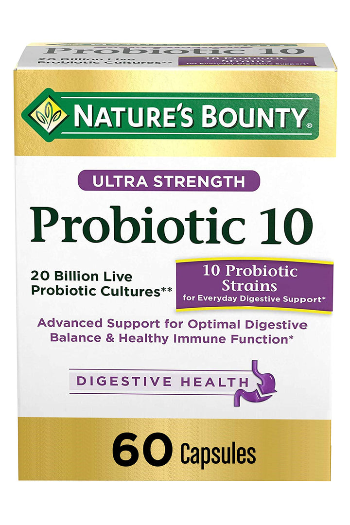 Probiotics by Nature&#39;s Bounty, Ultra Strength Probiotic 10, Immune Health &amp; Digestive Balance, 60 Capsules
