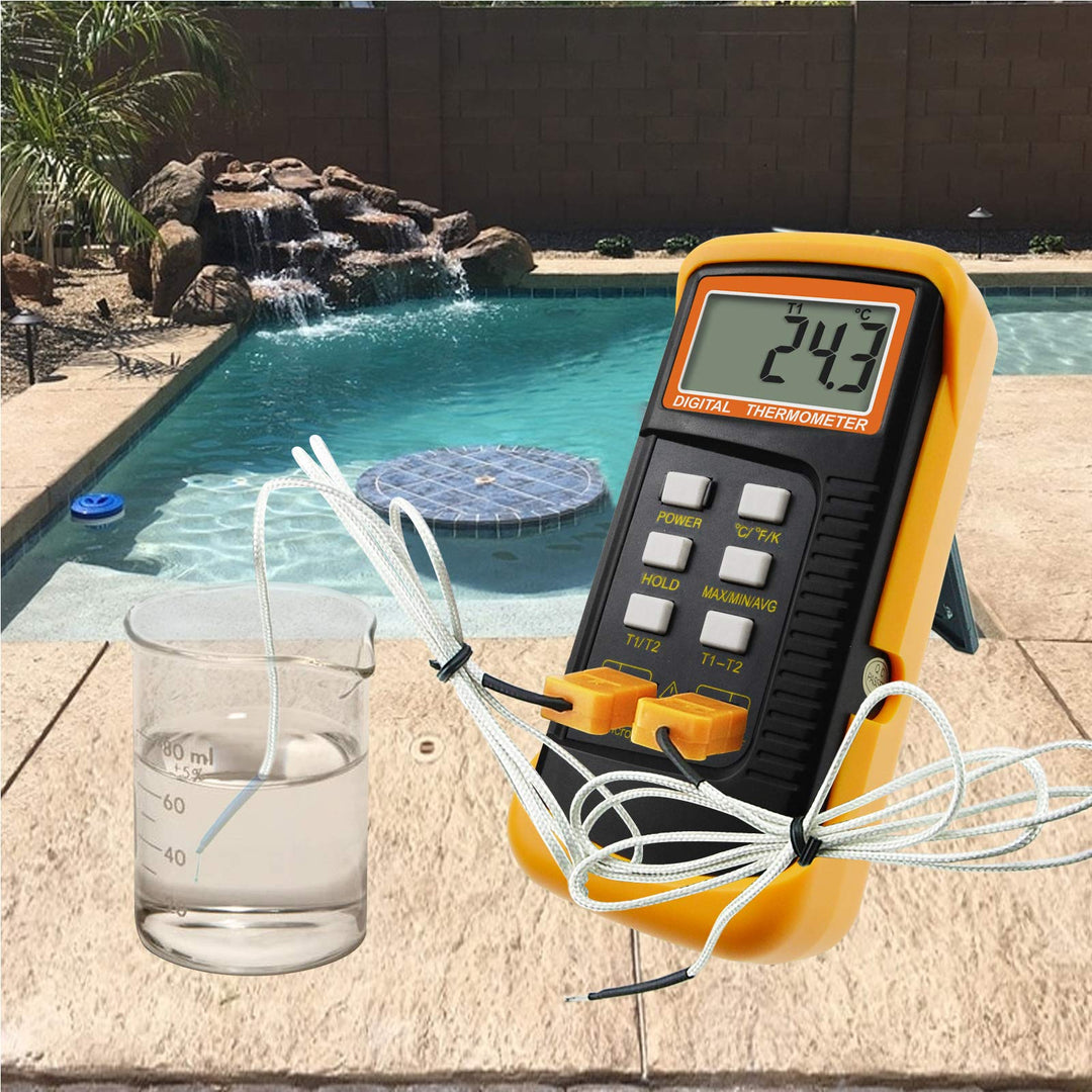 Digital K-Type Thermometer Dual Channel Thermocouple Thermometer with 2 Thermocouples, Measuring Range: -50 to 1300°C (-58 to 2372°F), High-Temperature Meter Measurement Sensor