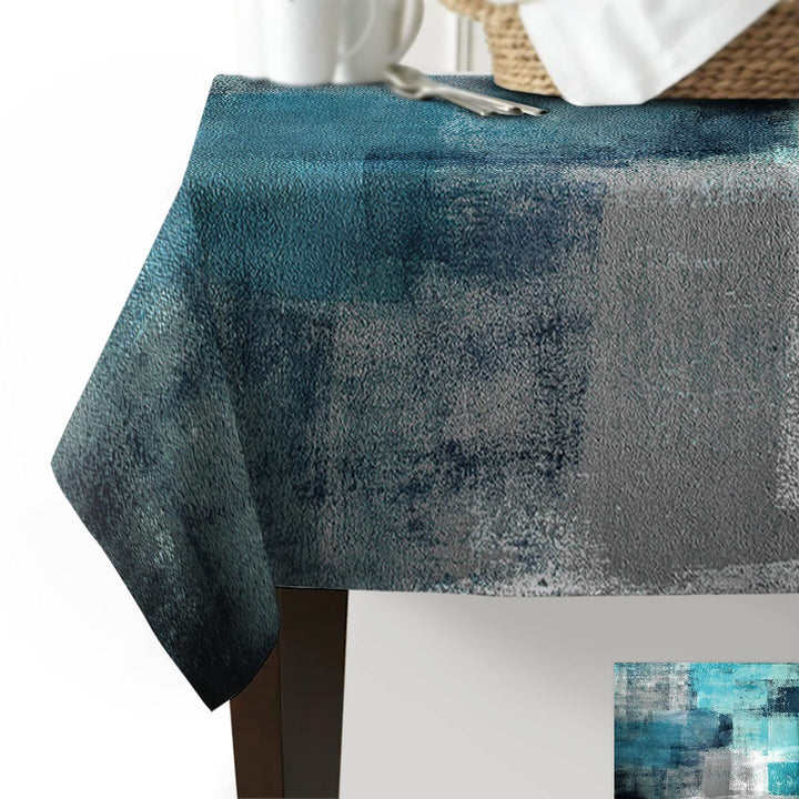 Tablecloths for Rectangle Tables Turquoise and Grey Abstract Art Painting Teal Waterproof Polyester Table Cloth for Kitchen Dinning Table Washable Table Cover for Parties/Wedding/Picnic 60x102in