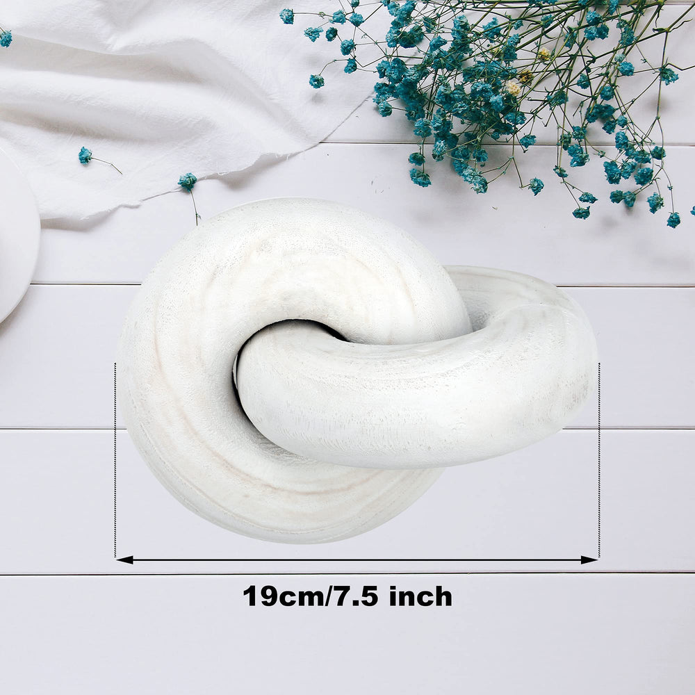 Large Wood Knot Wooden Chain Link Hand-Carved Crafts Handmade 2-Link Chain Farmhouse Coffee Table Decoration for Living Room Shelf Tiered Tray Decor (White)