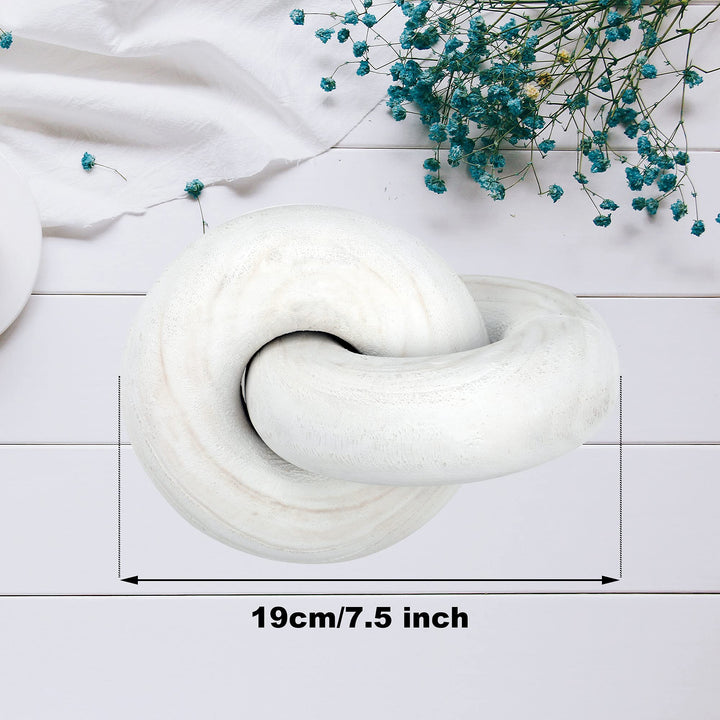 Large Wood Knot Wooden Chain Link Hand-Carved Crafts Handmade 2-Link Chain Farmhouse Coffee Table Decoration for Living Room Shelf Tiered Tray Decor (White)