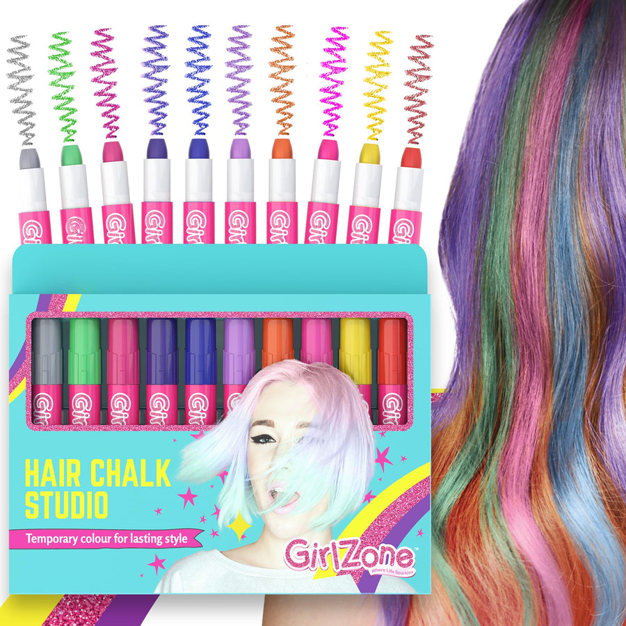 Hair Chalks Set, 10-Piece, Easy to Apply and Remove, Temporary Multicolor Hair Color for Kids Dress Up Parties, Role Play, Gift-Ready Vibrant