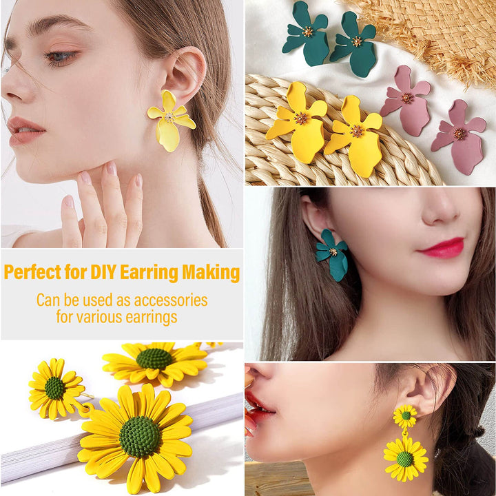 Earring Posts Stainless Steel, 1200Pcs Hypoallergenic Earring Posts and Backs, Gold Flat Pad Earring Studs with Clutch for Earring Making and DIY Stud Earring Supplies