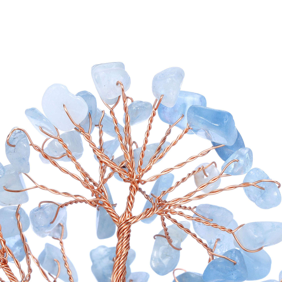 Natural Aquamarine Crystal Tree, Raw Healing Crystals Fluorite Base Bonsai Money Tree for Home Office Table Decor Wealth and Luck