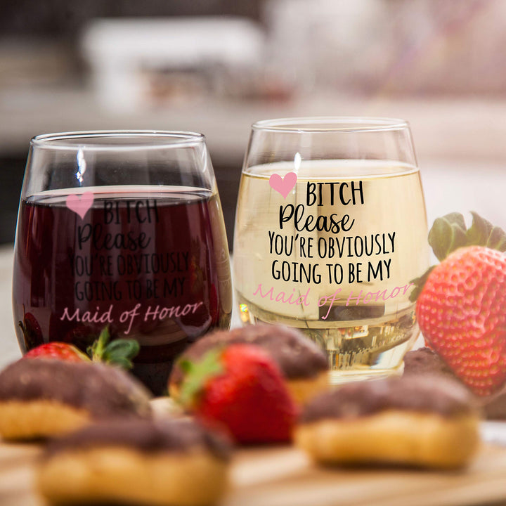 You&#39;re Obviously Going To Be My Maid Of Honor Funny Stemless Wine Glass 15oz – Bridesmaid Proposal Gifts for Best Friend or MOH - Perfect Present for Wedding or Bachelorette Party
