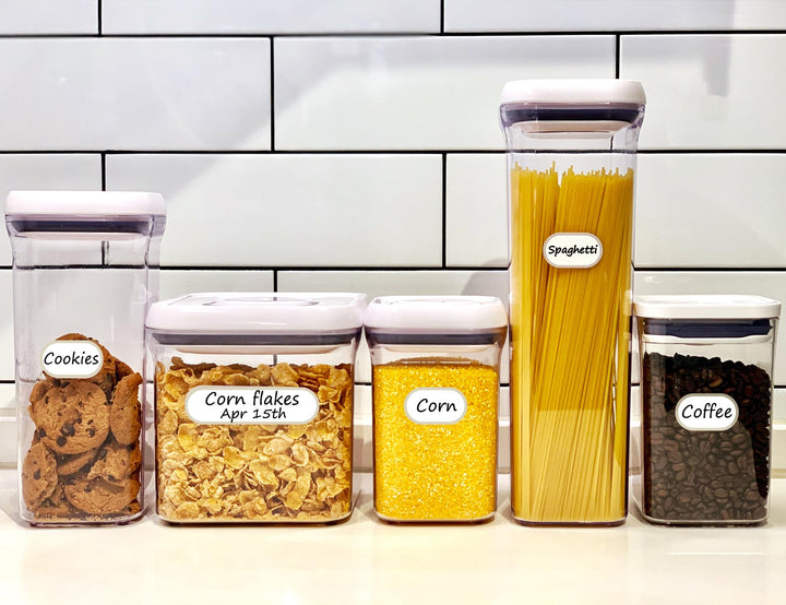 Waterproof Kitchen Labels for OXO POP Food Storage Containers and Home Organization, Pack of 64