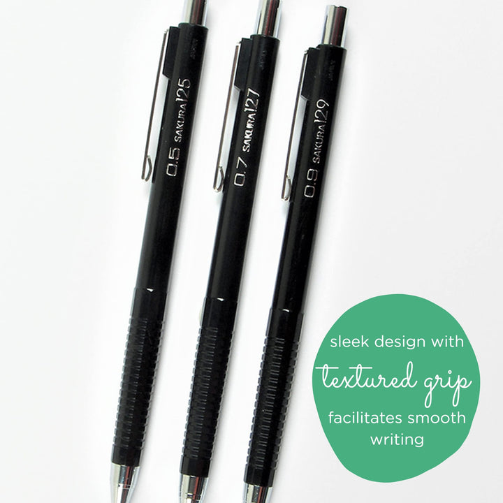 Mechanical Pencil 0.5 mm - Pencil with 3 Eraser Refills - Fixed Sleeve for Using Rulers and Templates - Black