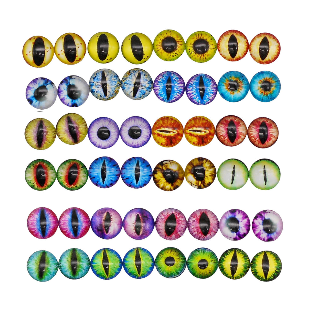 QAZ 40PCS(20Pairs) 15mm Mixed Style Dragon Eyes Doll Eyes Half Round Glass Dome Cabochons for Doll Puppet or DIY Jewelry Making