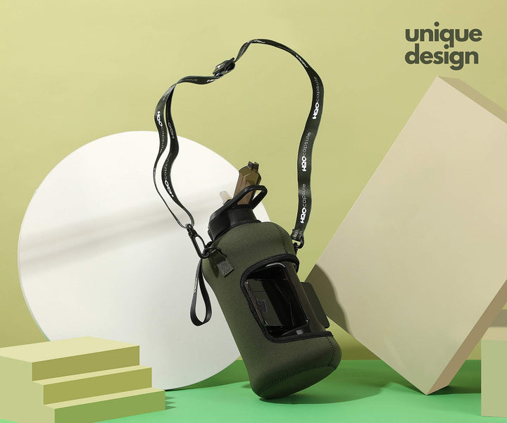 2.2L Half Gallon Water Bottle with Storage Sleeve and Covered Straw Lid – BPA Free Large Reusable Drink Container with Handle - Big Sports Jug, 2.2 Liter (74 Ounce) Green