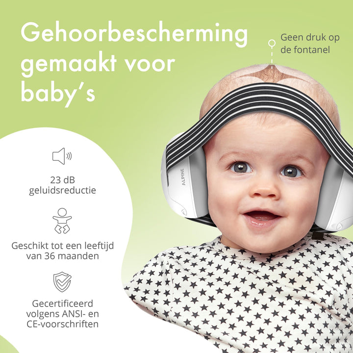 Alpine Muffy Baby Ear Protection for Babies and Toddlers up to 36 Months - CE & ANSI Certified - Noise Reduction Earmuffs - Comfortable Baby Headphones Against Hearing Damage & Improves Sleep - Black