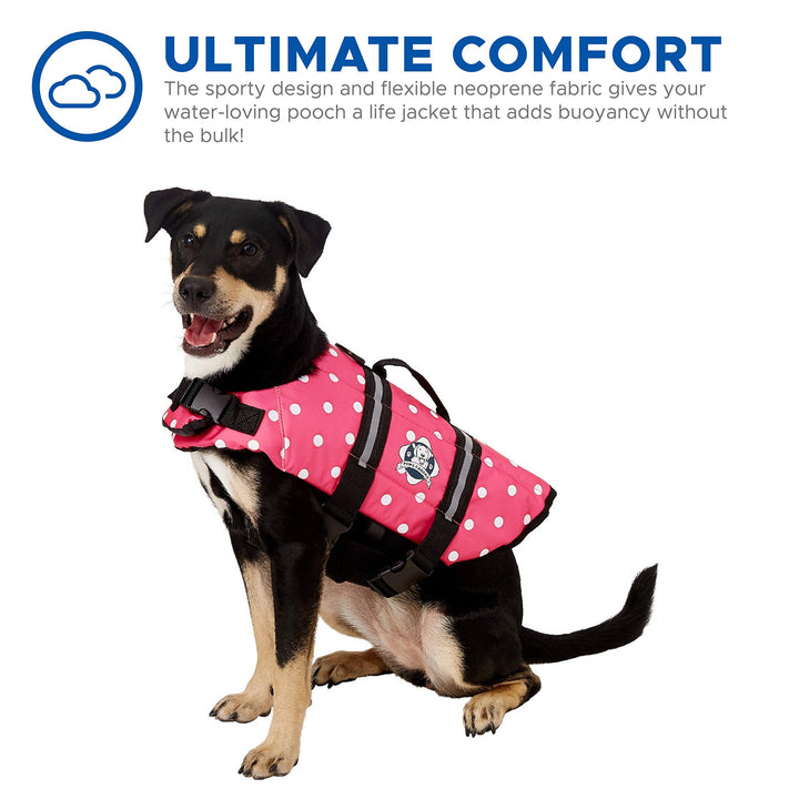 Dog Life Jacket - Keep Your Canine Safe with a Neoprene Life Vest for Swimming and Boating - Available in Different Sizes, Color and Design to Choose - Pink &amp; White Polka Dot, Medium