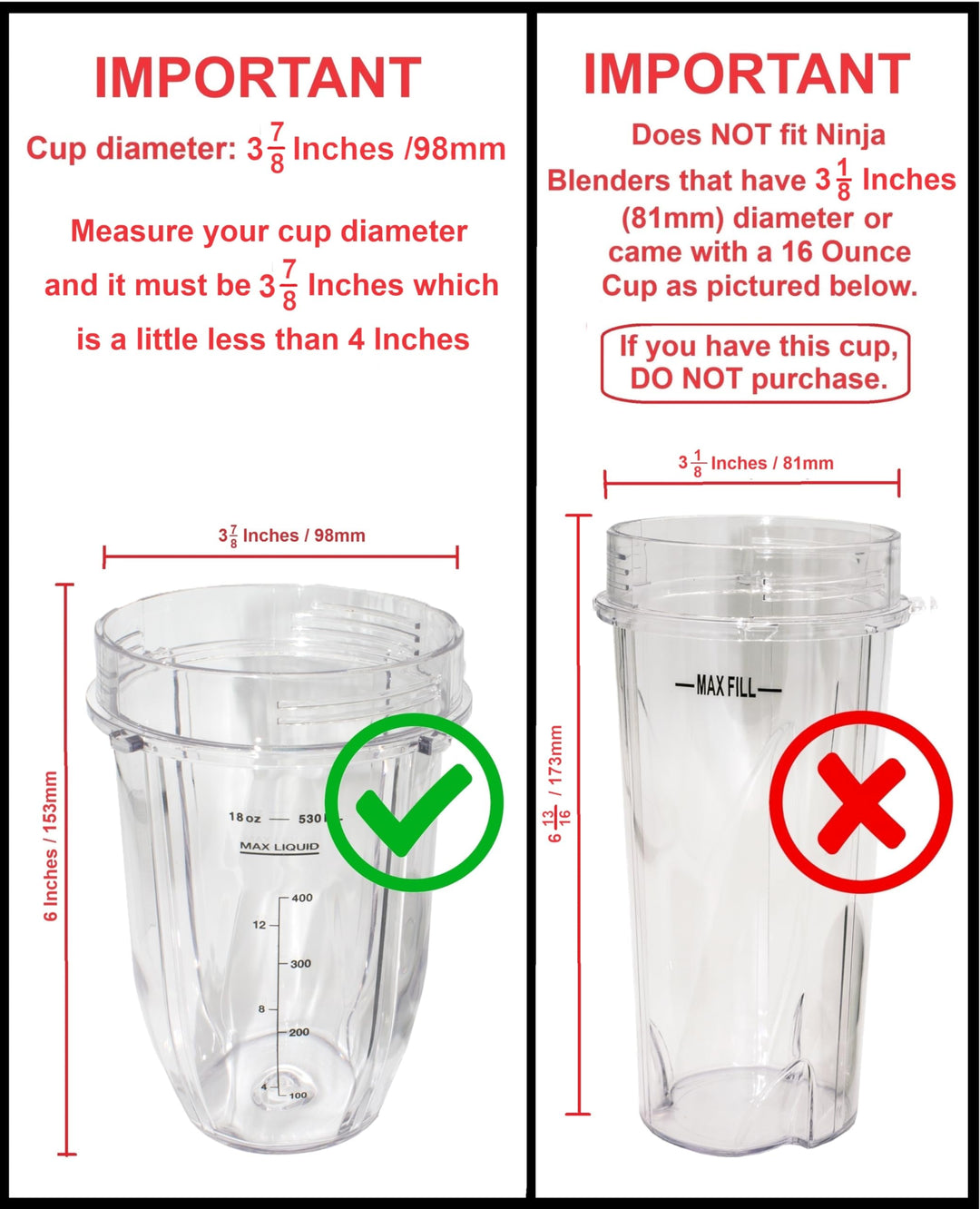 18 Ounce Small Cup Jar with Sip N Seal Lids - Replacement Cup Compatible with Nutri Ninja Auto-iQ 1000w Series and Duo Blenders - Premium Blender Cups Replacement (2 Pack)