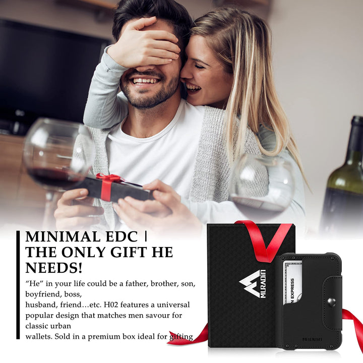 MURADIN Black Front Pocket Wallet for Men Travel Tactical bifold RFID Blocking Aluminum Metal Leather Money Cards Holder Ideal Men&#39;s Gift