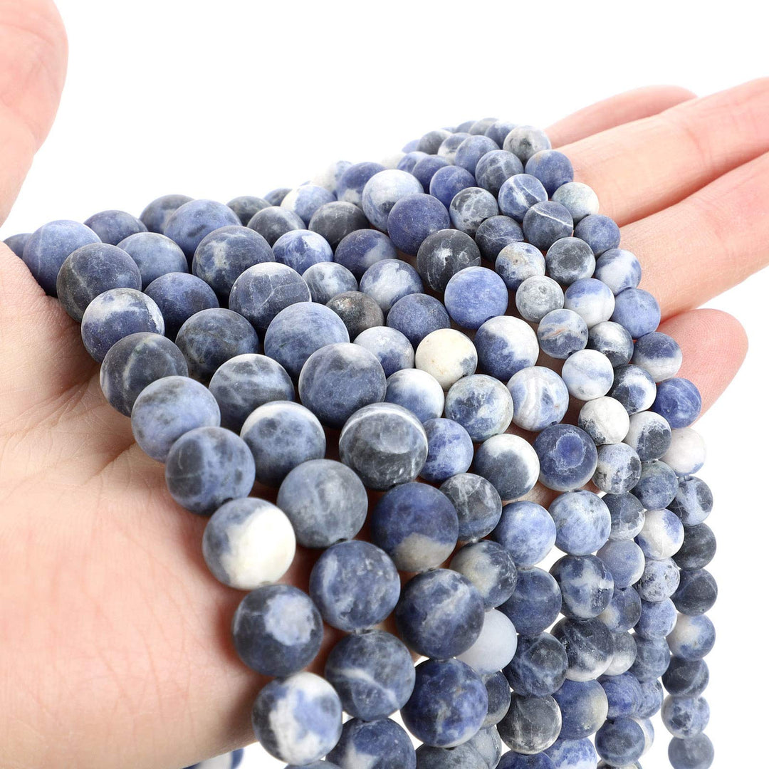 38pcs 10mmNatural Stone Beads,Unpolished Matte Flower Blue Pattern Gemstone Gem Strand, Round Loose Beads for Jewelry Making,Energy Stone Healing Power,DIY Making