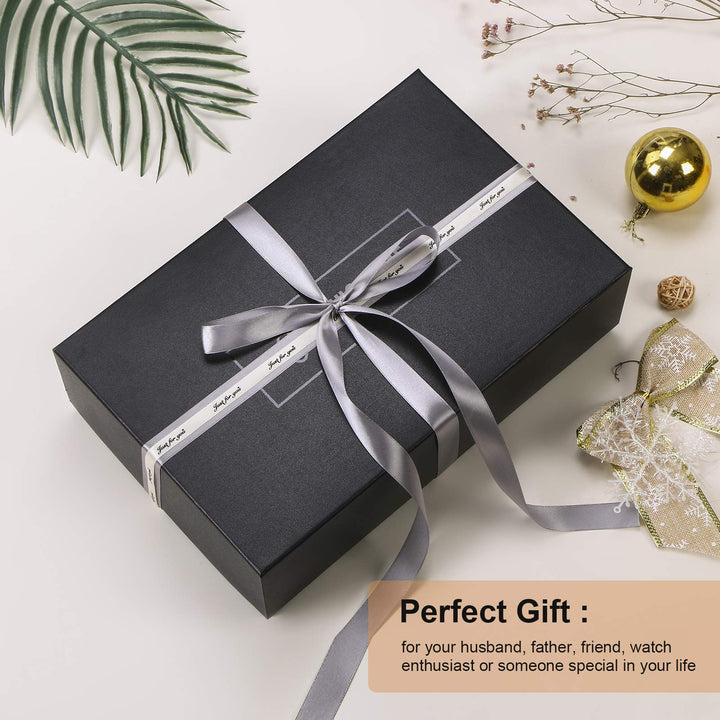 Watch Box Sunglass Organizer with Real Glass Top, 6 Watch Case and 3 Slots Sunglasses Box for Men, Smooth Faux Leather Interior, Brown SSH15Y