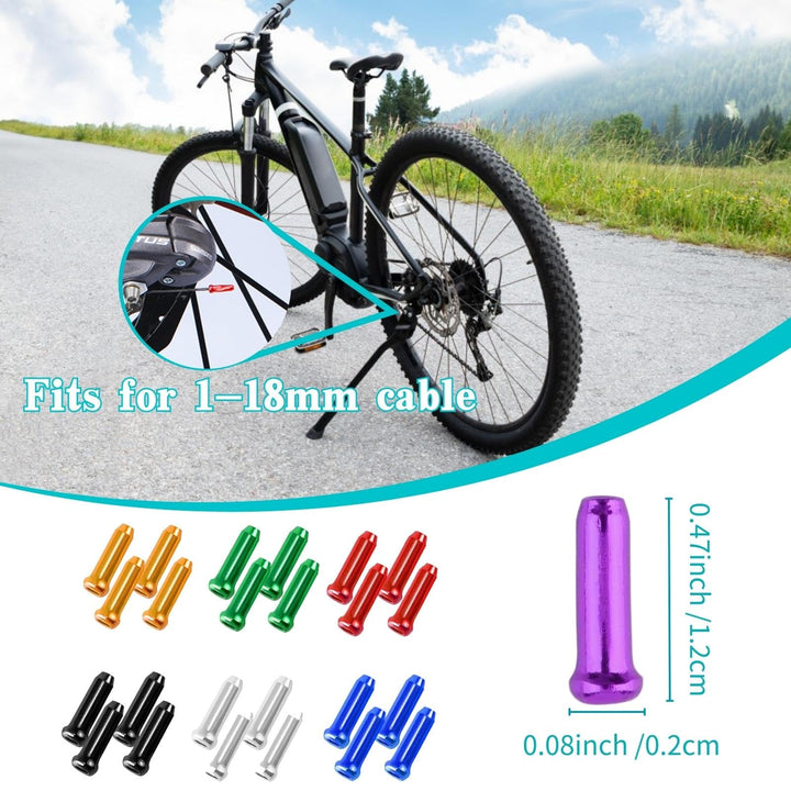 100PCS Bike Brake Cable End Cap Crimps, Cable End Tips for Road Mountain Bicycle, Colorful