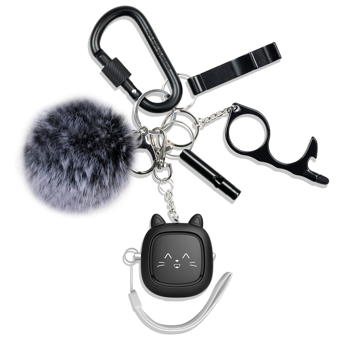 Keychain Set for Girls with Personal Alarm, Keychain Accessories with Personal Sound Siren, Cute Pom Pom, Locking Carabiner Clip and Whistle