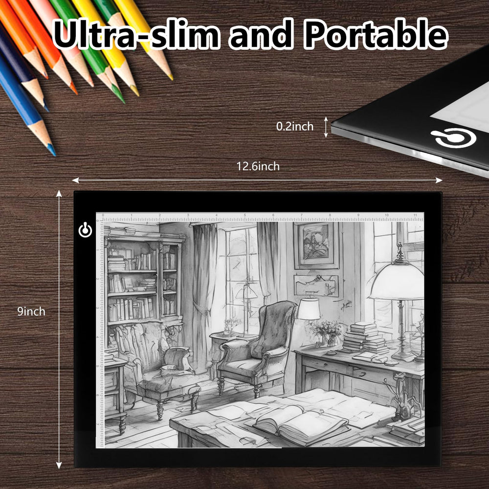 A2 LED Light Box, Portable Tracing Light Pad USB Powered Light Drawing Board Kit Ultra-Thin Adjustable Brightness Copy Board for Animation, Artists Designing, Sketching, X-ray Viewing(Black)