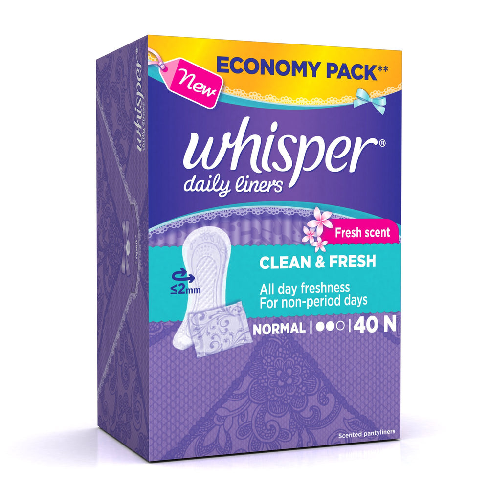 WHISPER DAILY LINER , 40 NORMAL PADS, FOR NON PERIOD DA