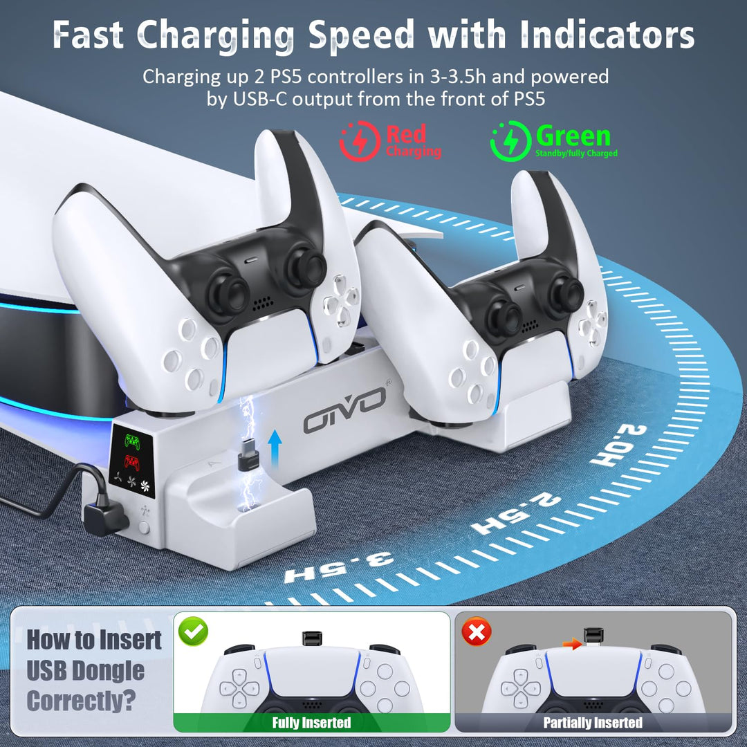 OIVO PS5 Horizontal Stand and Cooling Station with 3-Le