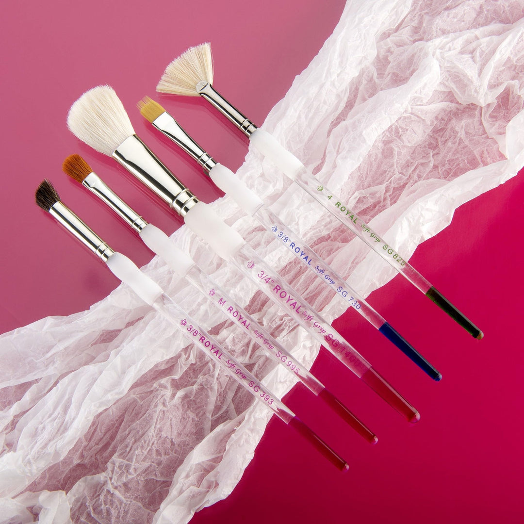 Royal &amp; Langnickel Soft Grip 5pc Assorted Hair Texture Paint Brush Set, Includes - Deerfoot, Comb, Mop &amp; Fan Brushes