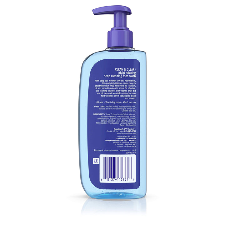 Clean &amp; Clear Night Relaxing Oil-Free Deep Cleaning Face Wash with Deep Sea Minerals &amp; Sea Kelp Extract, For All Skin Types, 8 fl. oz