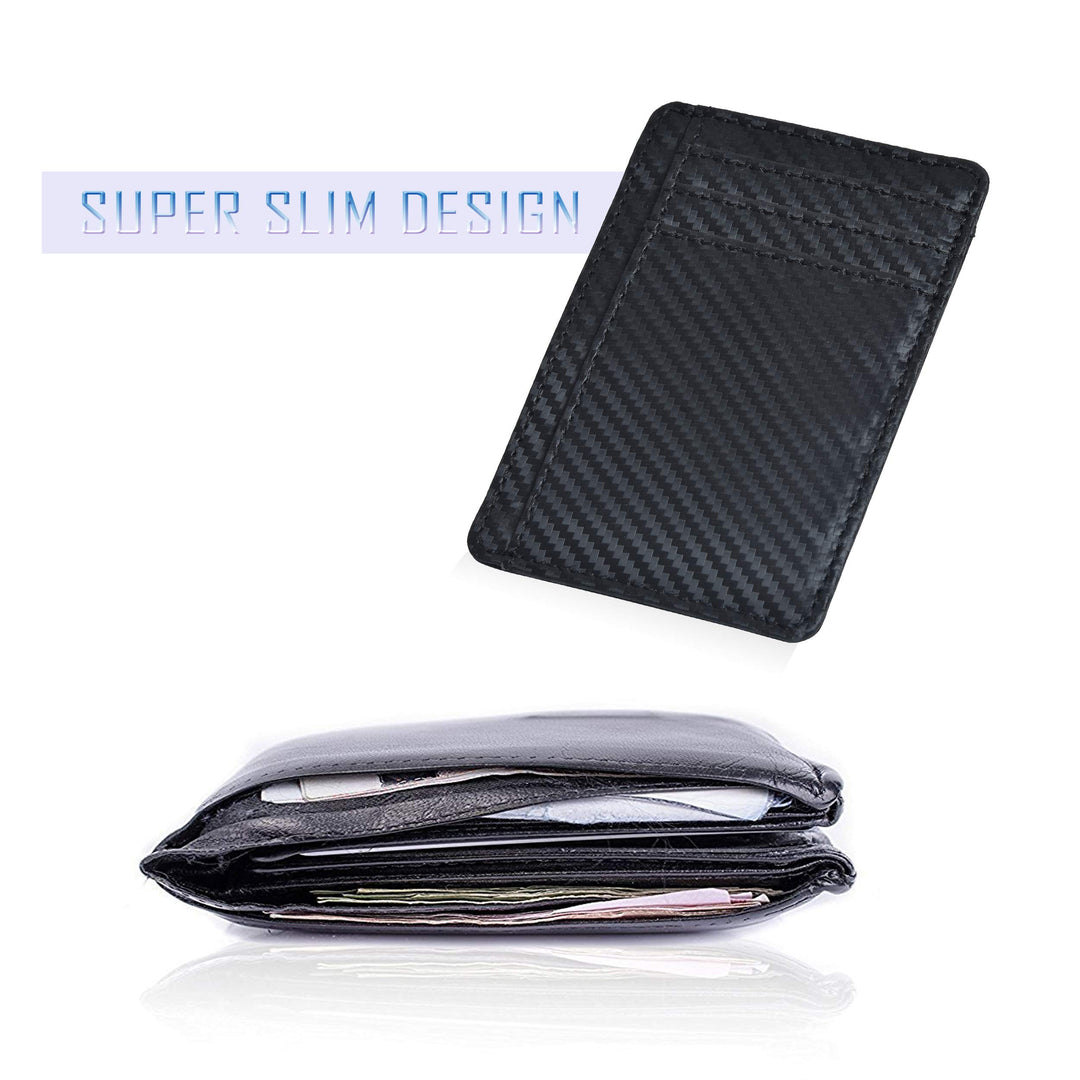 Leather Minimalist Wallet for Men &amp; Women RFID Front Pocket Leather Card Holder Wallets (Ebony, Small)