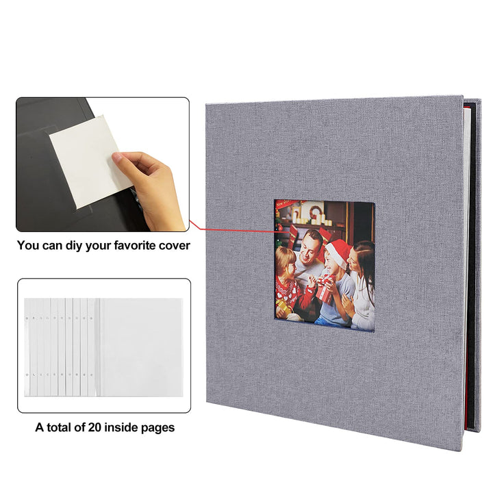 Photo Album Self Adhesive Scrapbook Album DIY Scrapbooking Book Length 13.2 x Width 12.8 (Inches) with 6pcs Metallic Pen,3pcs stickers,Grey