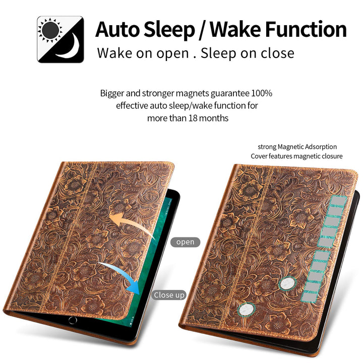 Leather Case for Ipad 10.2 2021/2020, Cowhide Folio Cover for New iPad 9th/8th/7th Gen Genuine Leather case, Also applies to iPad 10.2 case 2019(Pattern-Brown)