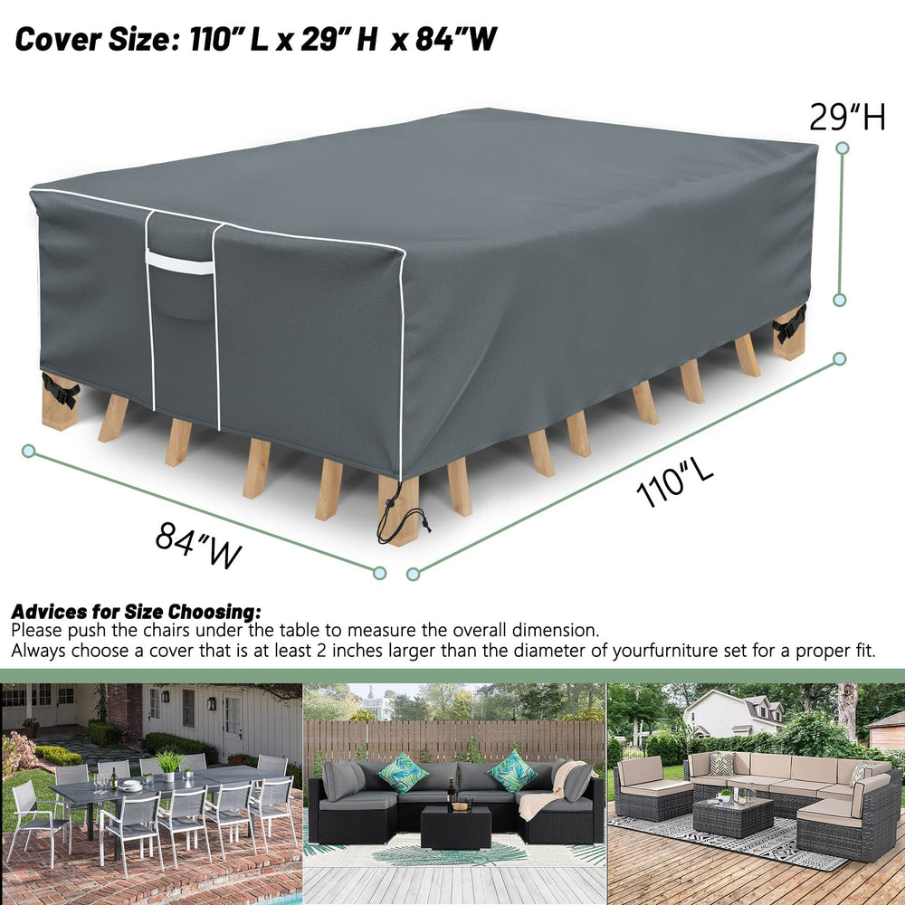 Patio Furniture Covers, Waterproof Outdoor Furniture Cover, 500D Heavy Duty, All Weather Protection Rectangular Patio Furniture Cover for Outdoor Furniture Set, 98 L x 78 W x 29 H -Grey