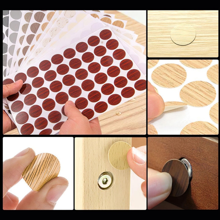 648 PCS 12 Colors Self-Adhesive Screw Holes Covers Stickers PVC Dustproof Stickers for Wood Furniture Cabinet Wall Desk Chair Bookcase Shelve Plate (54 PCS for 1 Sheet, 12 Sheets in Total)