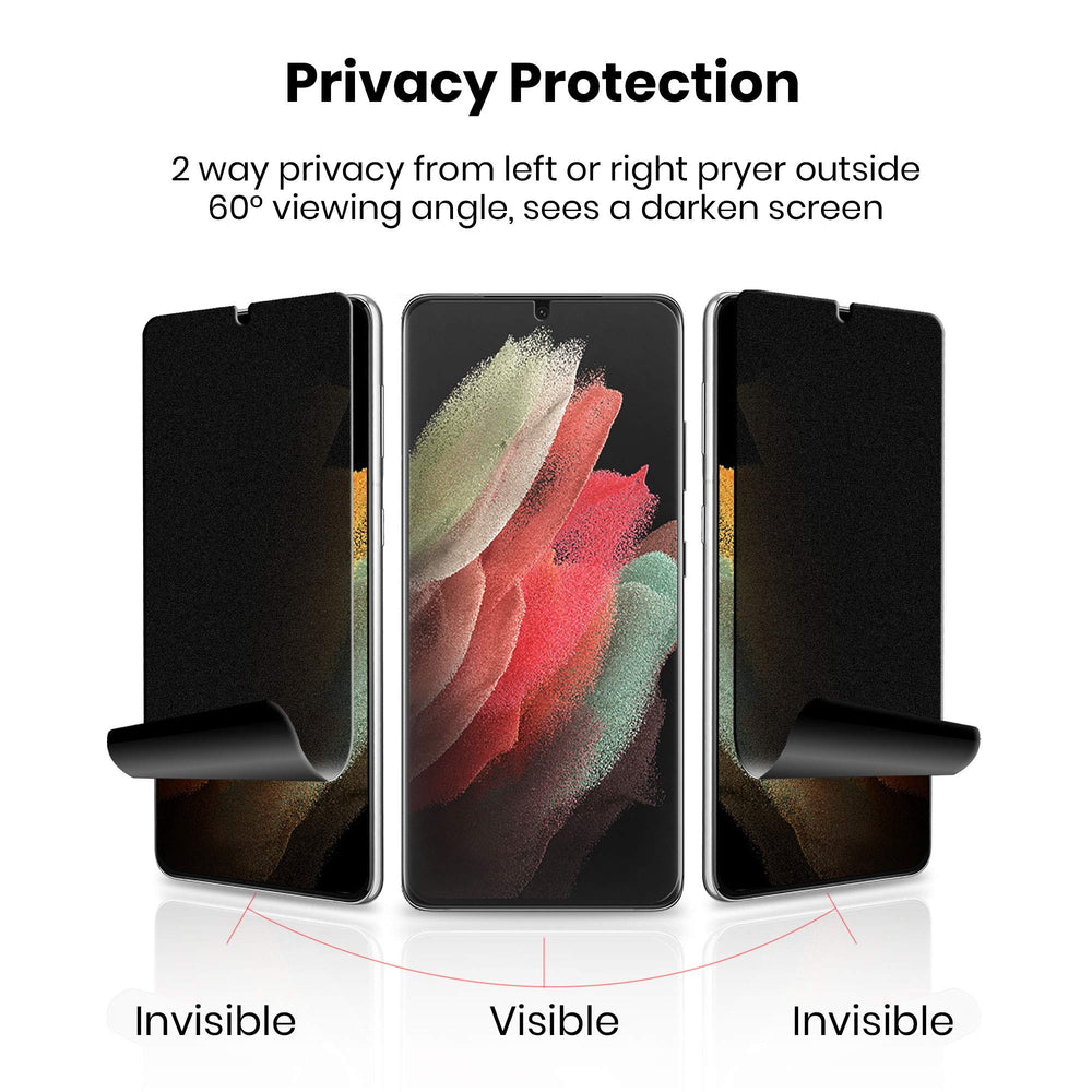 Galaxy S21 Ultra 5G Screen Protector Matte Privacy Full Adhesive Soft Film (NOT Tempered Glass), Support Fingerprint Unlock Matte Finish Surface Anti Glare 2 Way Anti Spy Privacy Protection