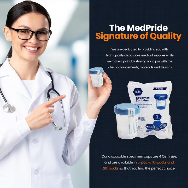Disposable Specimen Cups 10-Pack| High-Grade Silicone, Sterile, Individually Wrapped Medical Cups W/Leakproof, Screw-On Lids &amp; Tamper-Evident Seal| Urine, Fluid Sample Collection &amp; More