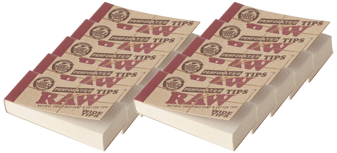 RAW Rolling Paper PERFORATED Tips 10 Booklets of 50