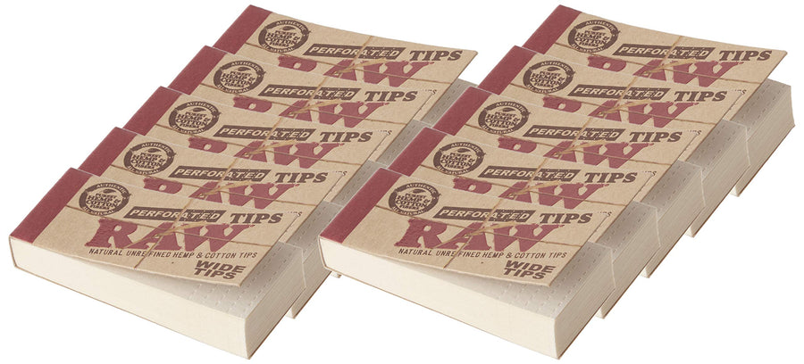 RAW Rolling Paper PERFORATED Tips 10 Booklets of 50