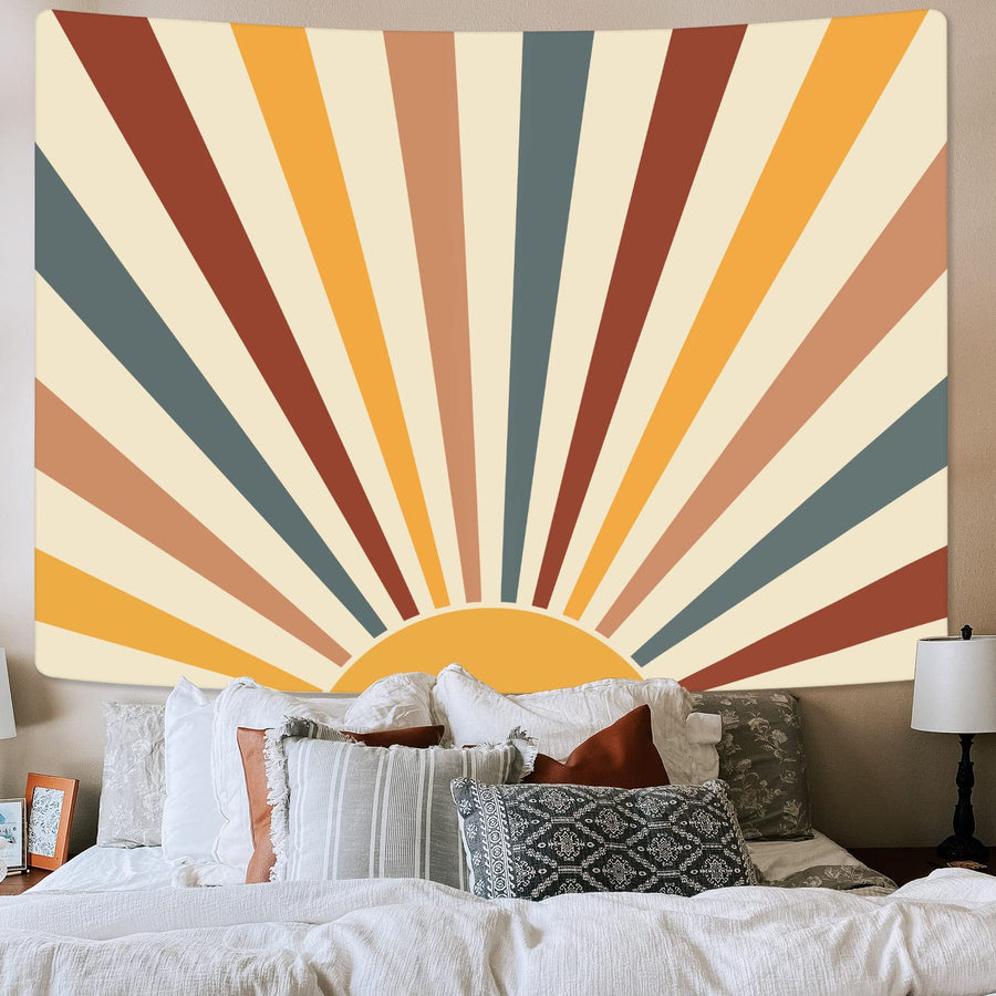 Sun Tapestry, Vintage Boho Tapestry Wall Hanging Aesthetic Rainbow Abstract Tapestries for Bedroom Bohemian Wall Retro Decor