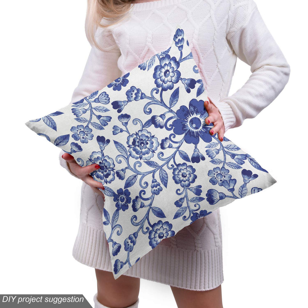 Floral Fabric by The Yard, Swirl Flower Pattern Folk Russian Folk Cultural Petals Ornamental Image, Decorative Fabric for Upholstery and Home Accents, 3 Yards, Azure Blue