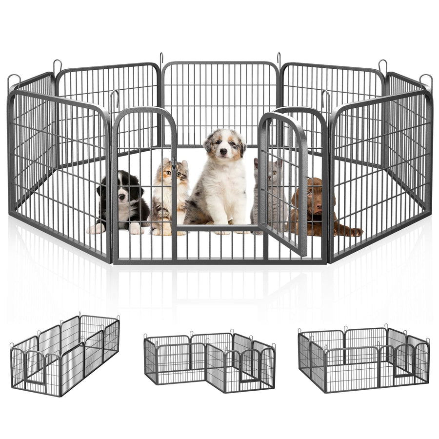 Dog Fence Puppy Pen Outdoor Pet Playpen Portable Dog Kennel Indoor Large Enclosure Heavy Duty Metal Play Yard Gate for Small Medium Dogs Rabbits Cats 8 Panels (31Lx24H-8Panels)