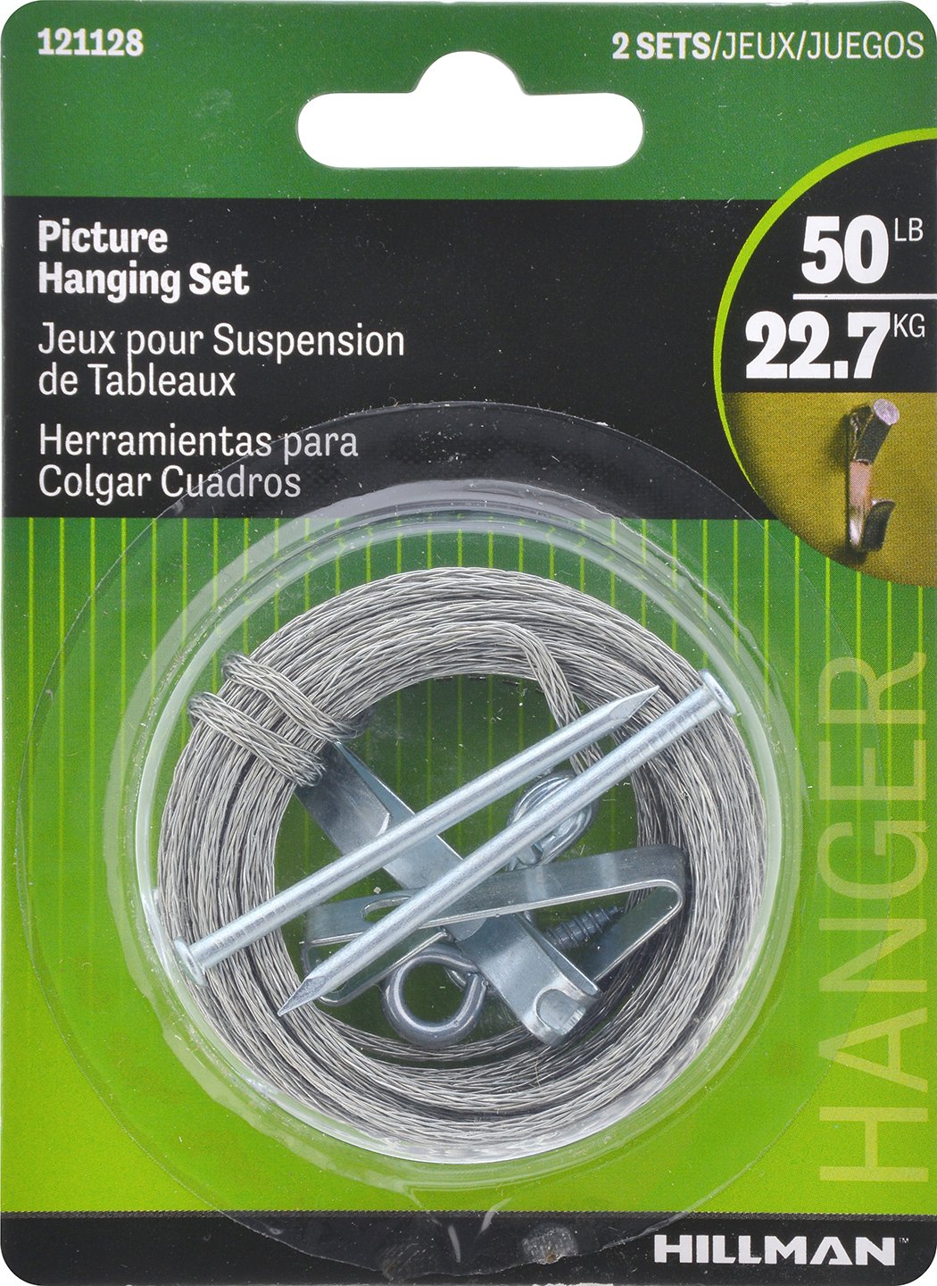 Hillman Hardware 121128 Picture Hanging Kit (50lb), Zinc, 2 Set