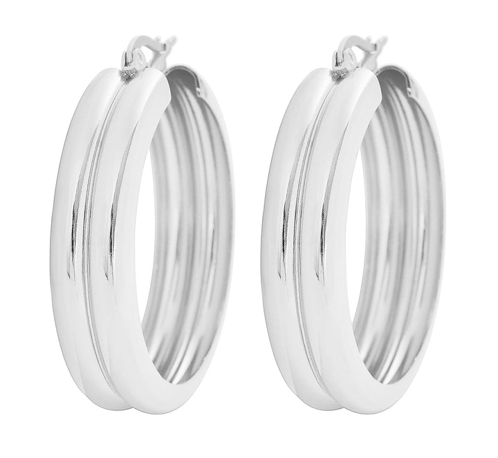 Edforce Women&#39;s Stainless Steel Double Round Hoop Earrings, (6mm x 25mm)