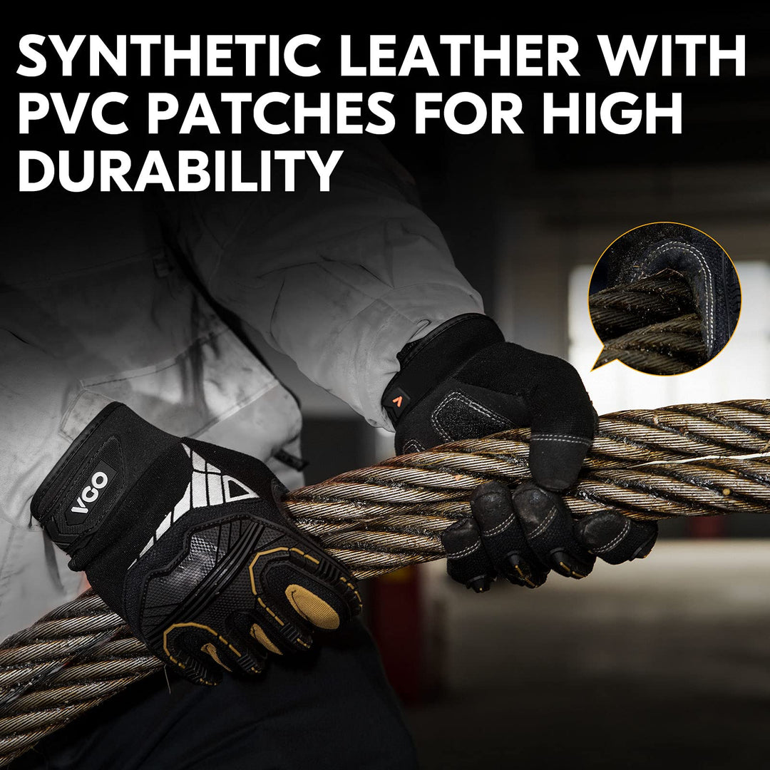 Vgo... 1-Pair Heavy Duty Synthetic Leather Work Gloves,