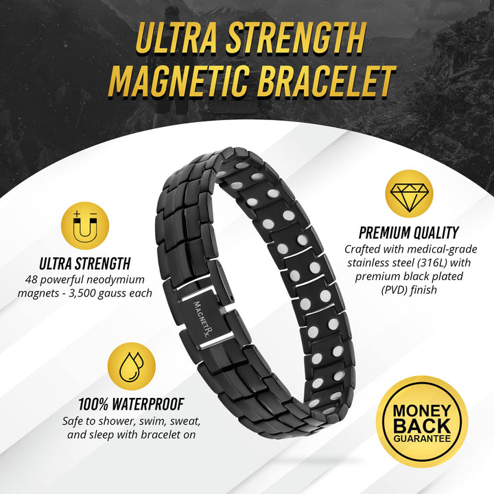 ® Ultra Strength Magnetic Bracelet - Effective Stainless Steel Magnetic Bracelets for Men - Adjustable Bracelet Length with Sizing Tool for Perfect Fit (Black)
