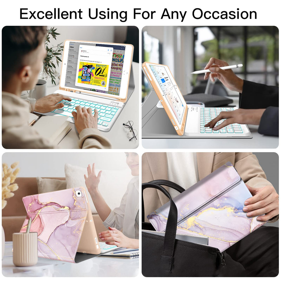 Backlit Keyboard Case for iPad 10.2 9th 8th 7th Generation - Wireless Detachable Keyboard Thin Slim Smart Folio Stand Tablet Cover Case for iPad 10.2 Inch/iPad Air 10.5(3rd Gen)/iPad Pro 10.5, Pink