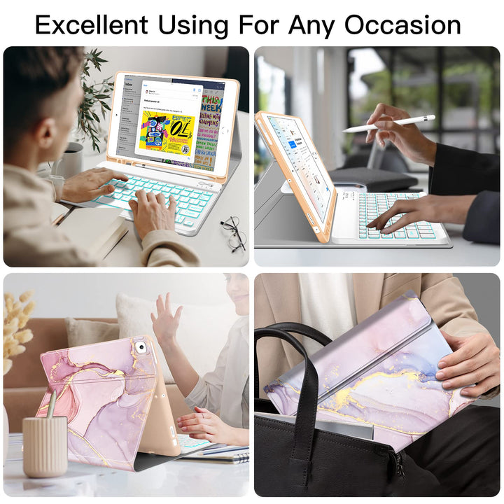 Backlit Keyboard Case for iPad 10.2 9th 8th 7th Generation - Wireless Detachable Keyboard Thin Slim Smart Folio Stand Tablet Cover Case for iPad 10.2 Inch/iPad Air 10.5(3rd Gen)/iPad Pro 10.5, Pink
