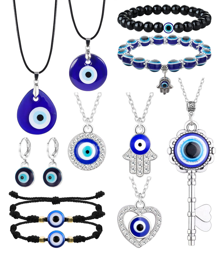 11Pcs Evil Eye Necklace Pendant for Women Men Leather Rope Evil Eye Earrings Protection Bracelet Jewelry Set Evil Eye Charms