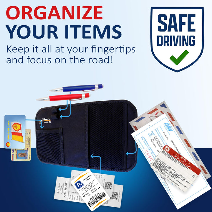 Car Sun Visor Organizer - Auto Accessories Document Holder - Car, Truck, SUV Registration &amp; Insurance Storage Pouch - Road Trip Essential Gift for Any Driver - Comes With a Unique eBook