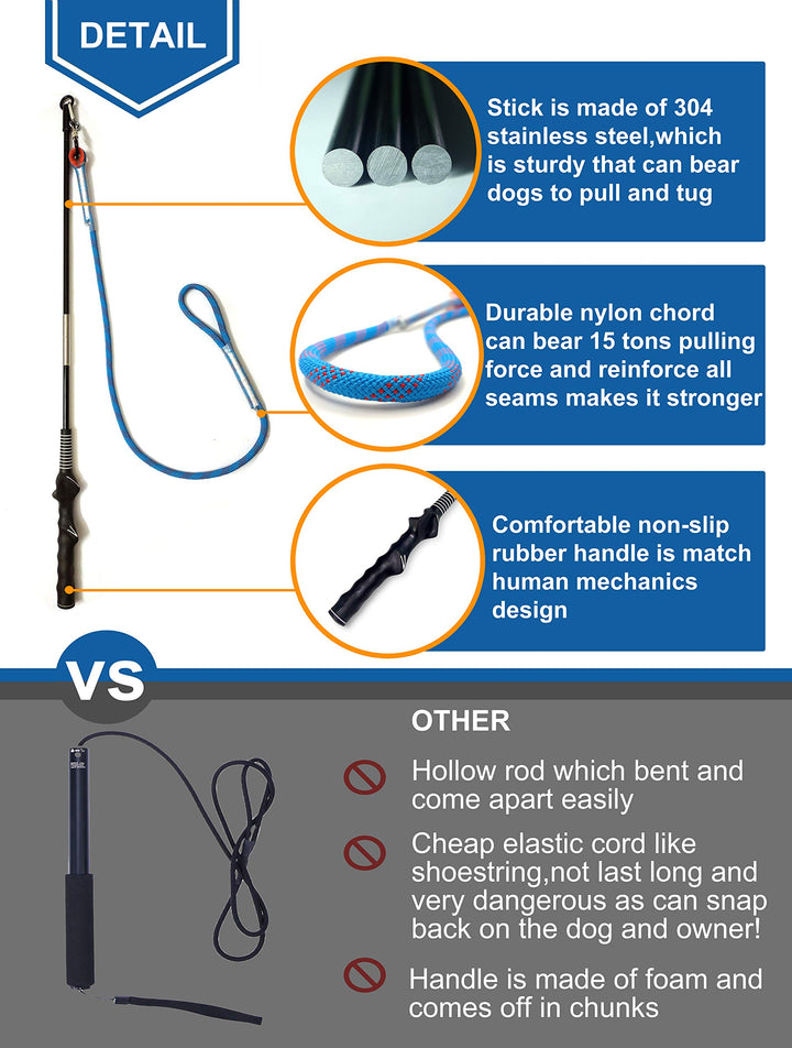 Interactive Flirt Pole Toy for Dogs Chase and Tug of War,Durable Teaser Wand with Pet Fleece Rope Tether Lure Toy to Outdoor Exercise &amp; Training for Small Medium Large Dogs (Blue/Red, POLE-35 inches)